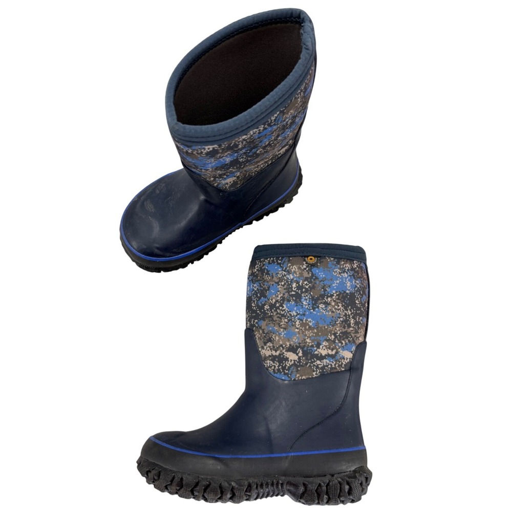 Bogs Kids Neo-Classic Digital Camo Winter Boots Navy Blue Waterproof Kid Size 10